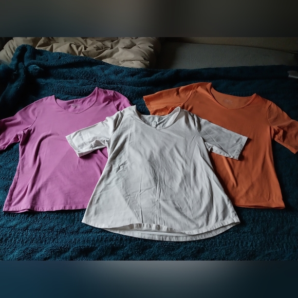 Denim&Co set of 3 Perfect Jersey v-neck elbow sleeve tops Medium - Picture 3 of 8